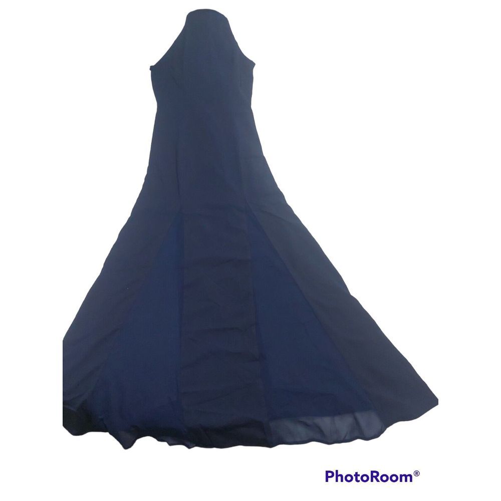 Tobi Dk.Blue Long Backless Dress Spaghetti Straps Partial Sheer Skirt M